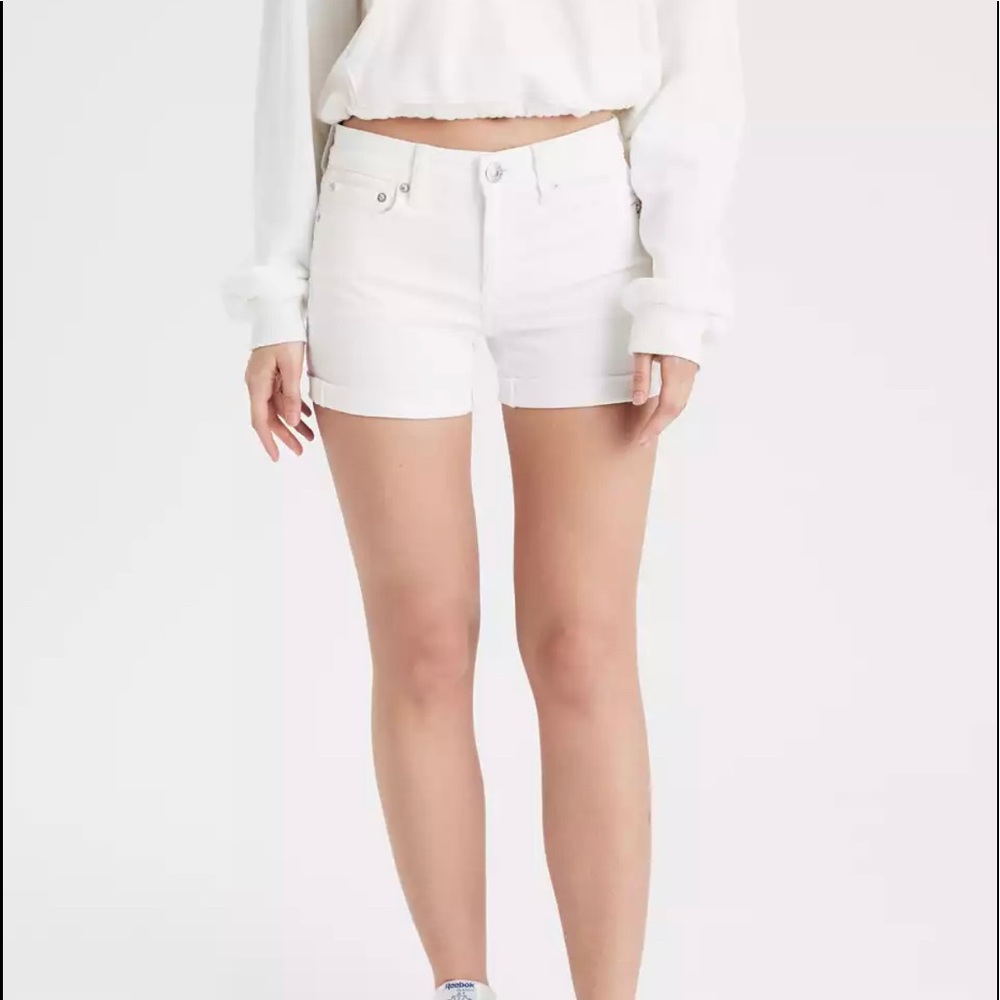 American Eagle Outfitters white denim midi shorts